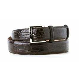 Dark Tan Alligator Leather Dress Belt, Handmade Exotic Skin Belt for Men