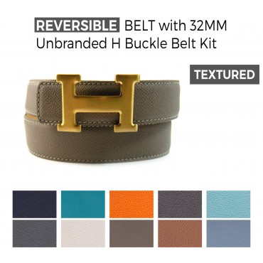 Reversible TEXTURED Calfskin Belt Strap for HERMES Buckle Belt Kit